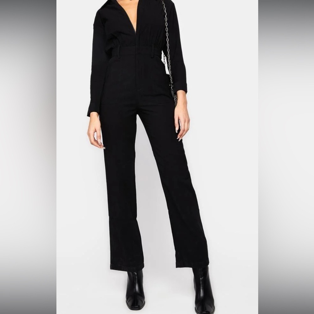 WeWoreWhat Black Long-Sleeve Zip-Front Utility Jumpsuit